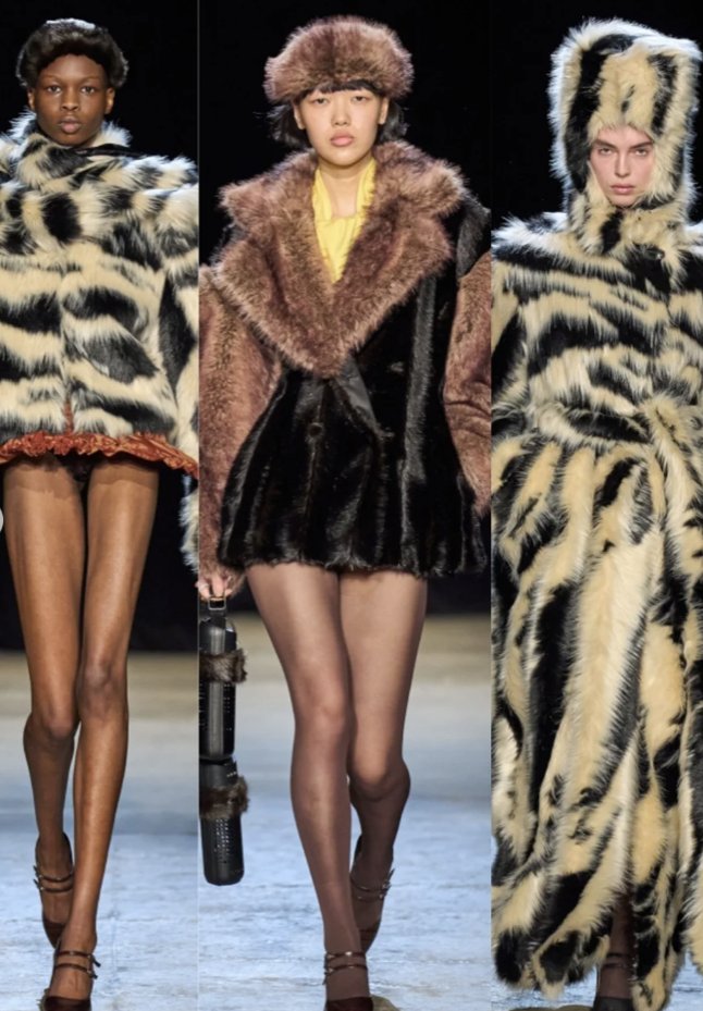 Three looks in faux fur from the Aknvas FW26 runway show