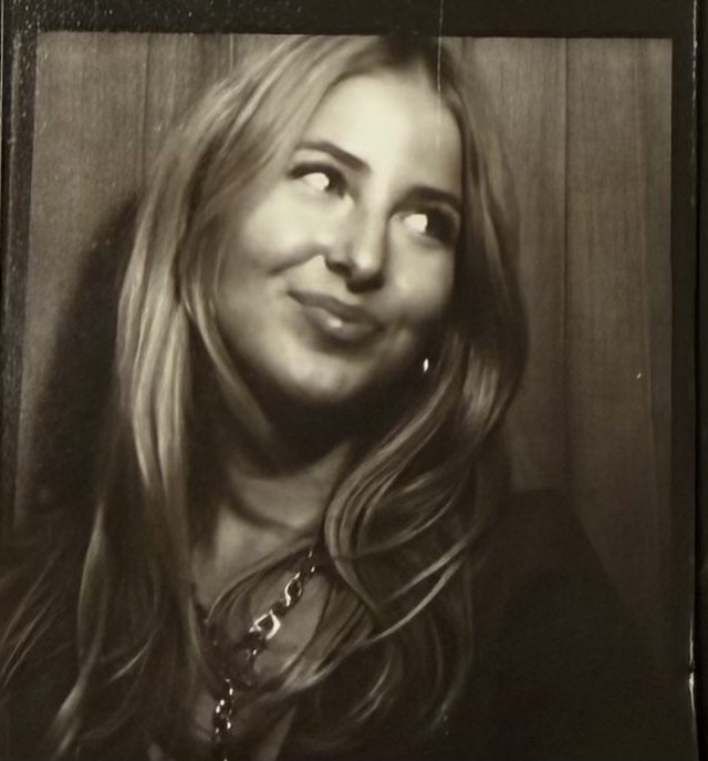 Photo-booth portrait of Anna Haralson